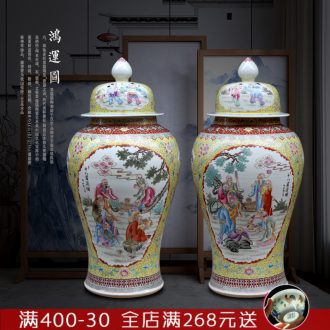 Jingdezhen ceramic general hand - made figure painting of large vase 18 Luo Hantu tank sitting room temple furnishing articles