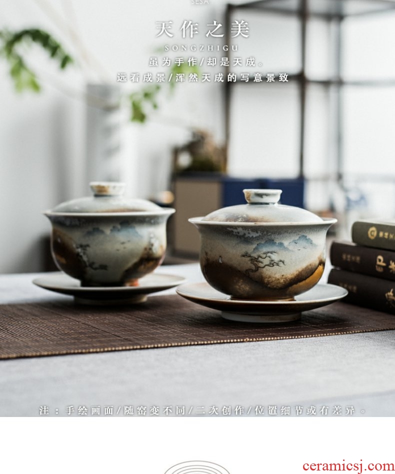 Continuous grain of wood up change hand - made humanities kei chan tureen jingdezhen kung fu tea set three to make tea tureen ceramic bowl