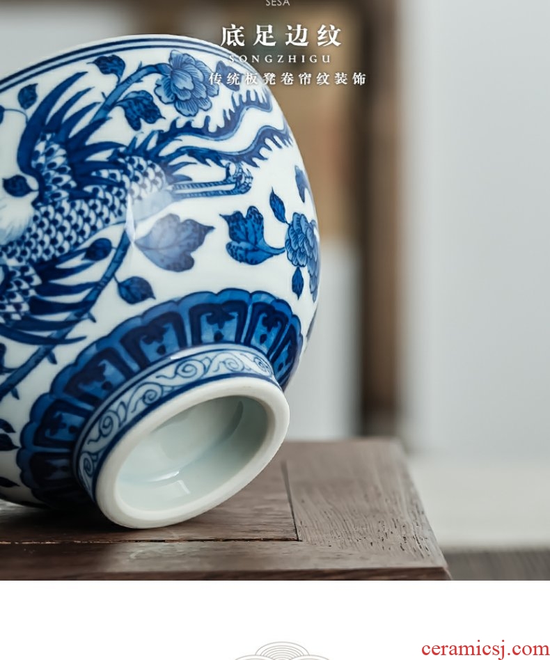 Continuous grain of jingdezhen blue and white longfeng teacups hand - made ceramic kung fu masters cup tea cup tea set personal by hand