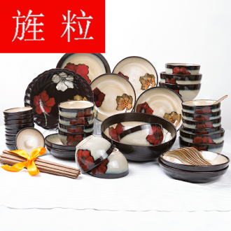 Continuous grain 【 】 says the head of 56 Chinese stoneware dishes tableware suit Korean ceramic dishes under the glaze color of household