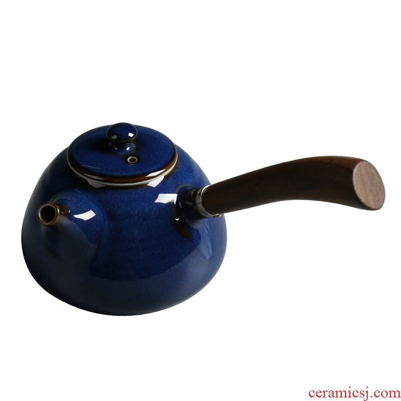 Is good source variable TuHao blue wooden side kung fu tea set the pot of ceramic pot single pot teapot household small pot