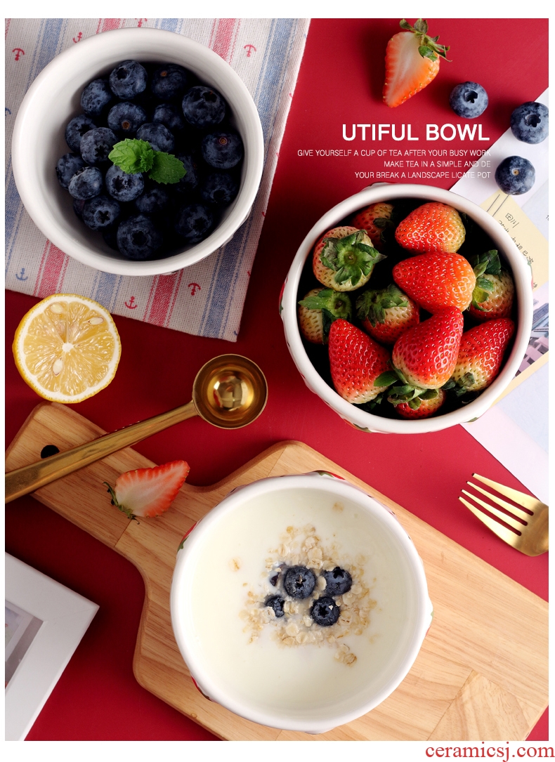 Ceramic bowl of strawberry home students creative express cartoon tableware dessert fruit salad bowl bowl of rice bowls. A single