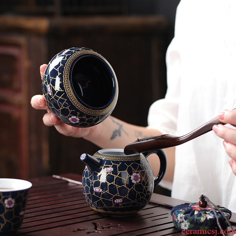 Four - walled yard modern household ji blue glaze kung fu tea set your up manual ceramic teapot tea tea set fair keller