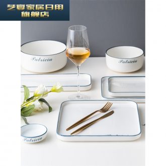3 BSL Japanese dishes suit household contracted for four ceramic bowl chopsticks plate combination Nordic ins web celebrity tableware to eat