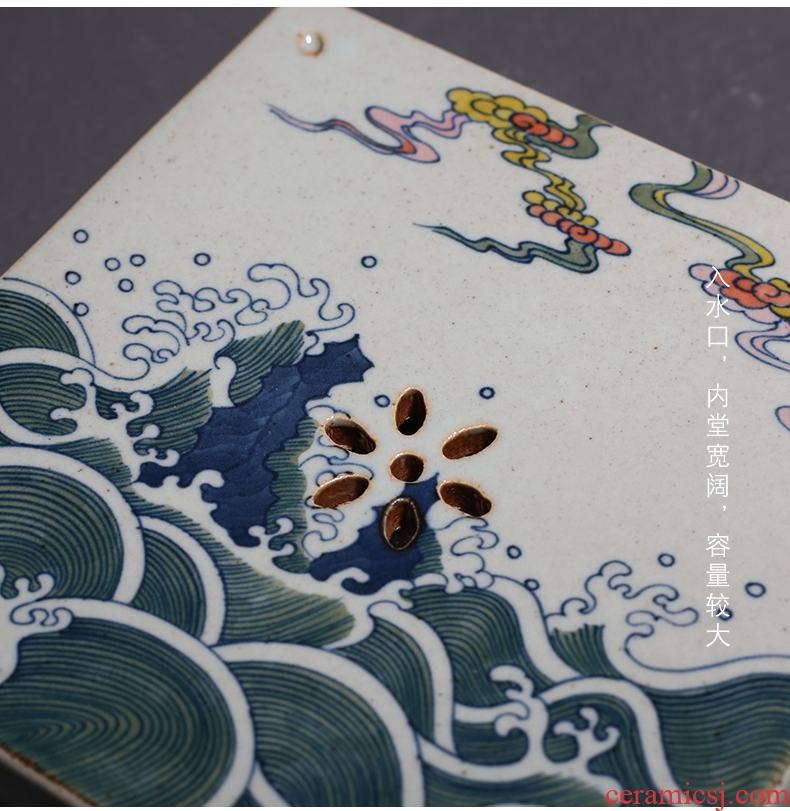 YanXiang fang hand - made retro blue CiHu bearing ceramic Japanese dry terms plate storage type trumpet
