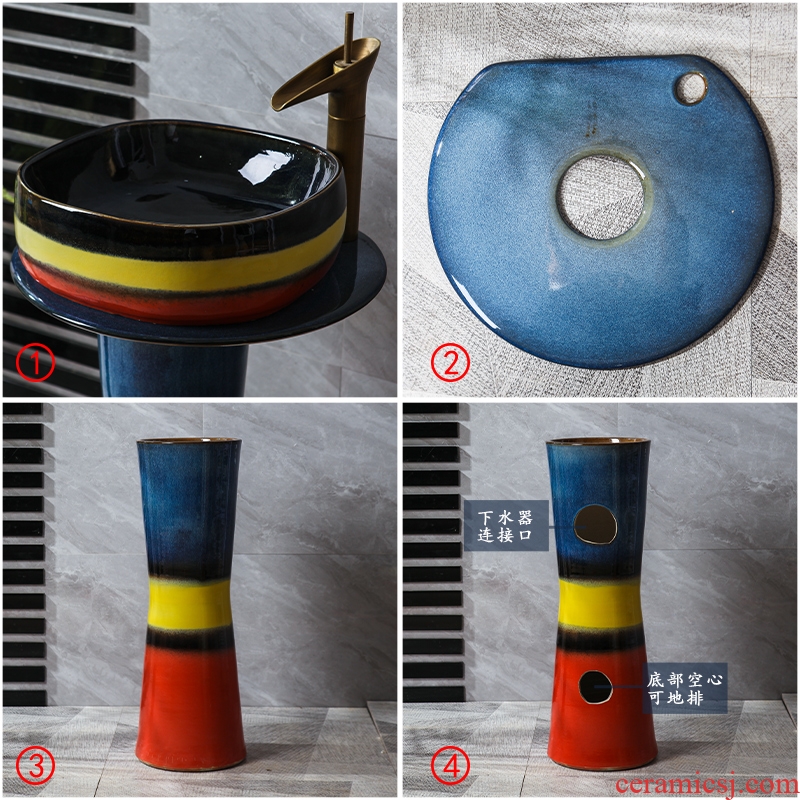 JingWei courtyard pillar basin ceramic one pillar type lavatory floor lavabo vertical sink is suing