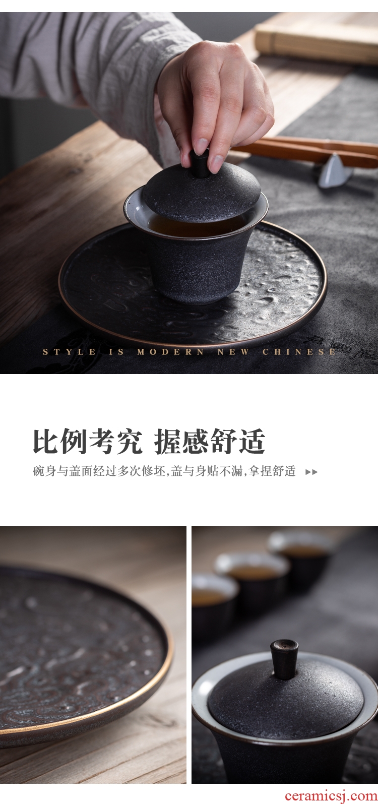 Bo yiu-chee creative archaize coarse pottery household gifts ceramic kung fu tea set gift box GaiWanCha seats cups