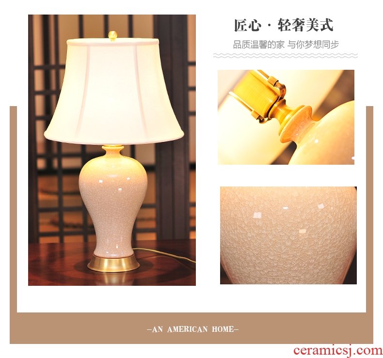 New Chinese style full copper calving ceramic LED desk lamp contracted warmth of bedroom the head of a bed, creative move chandeliers