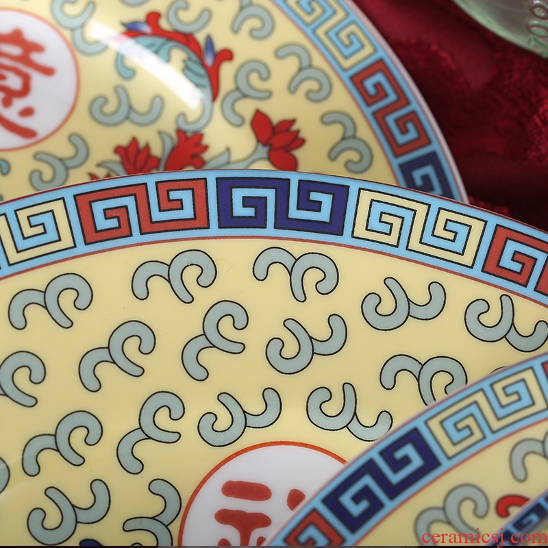 Red porcelain jingdezhen Chinese dishes suit ceramics tableware suit jixiangruyi bowl chopsticks