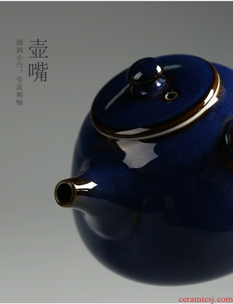 Is good source variable TuHao blue wooden side kung fu tea set the pot of ceramic pot single pot teapot household small pot