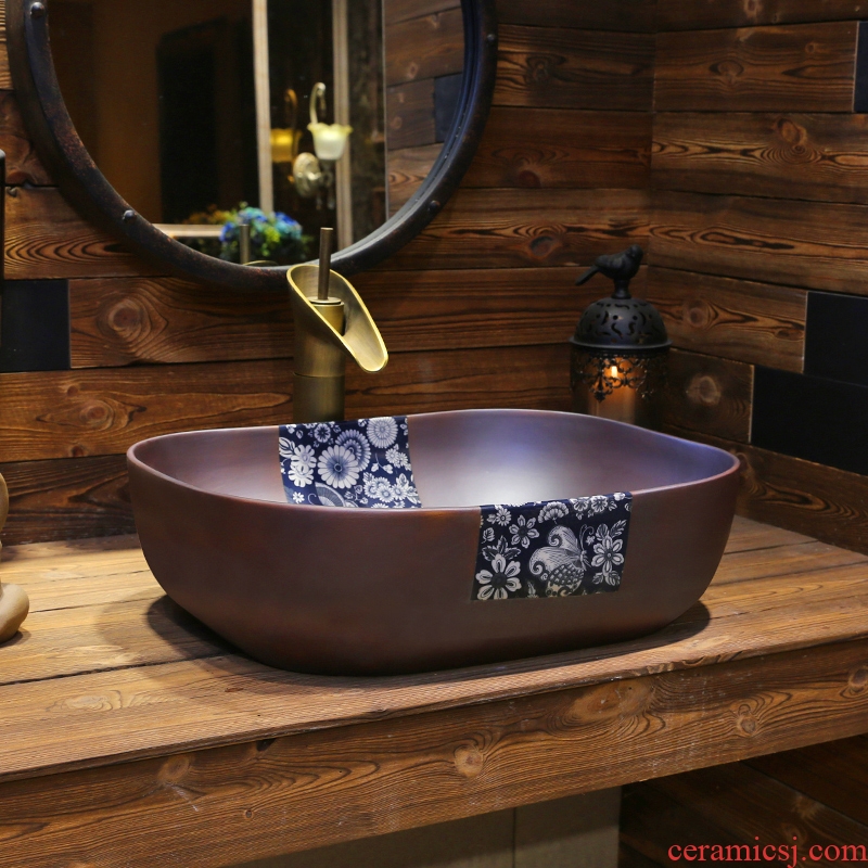 JingYan art stage basin of Chinese style of blue and white porcelain ceramic lavatory household retro basin archaize on the sink