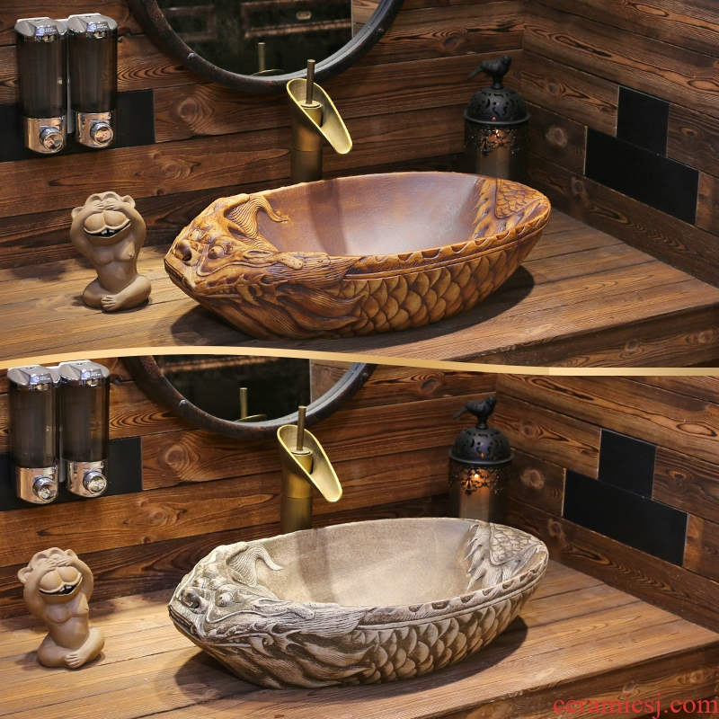 JingYan FuLong art stage basin water creative special - shaped ceramic lavatory restoring ancient ways archaize basin of wash one move