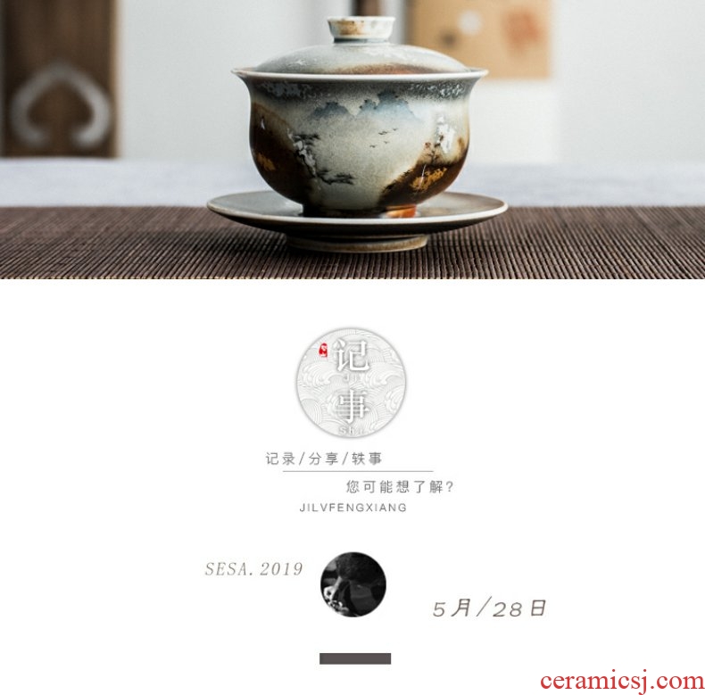 Continuous grain of wood up change hand - made humanities kei chan tureen jingdezhen kung fu tea set three to make tea tureen ceramic bowl