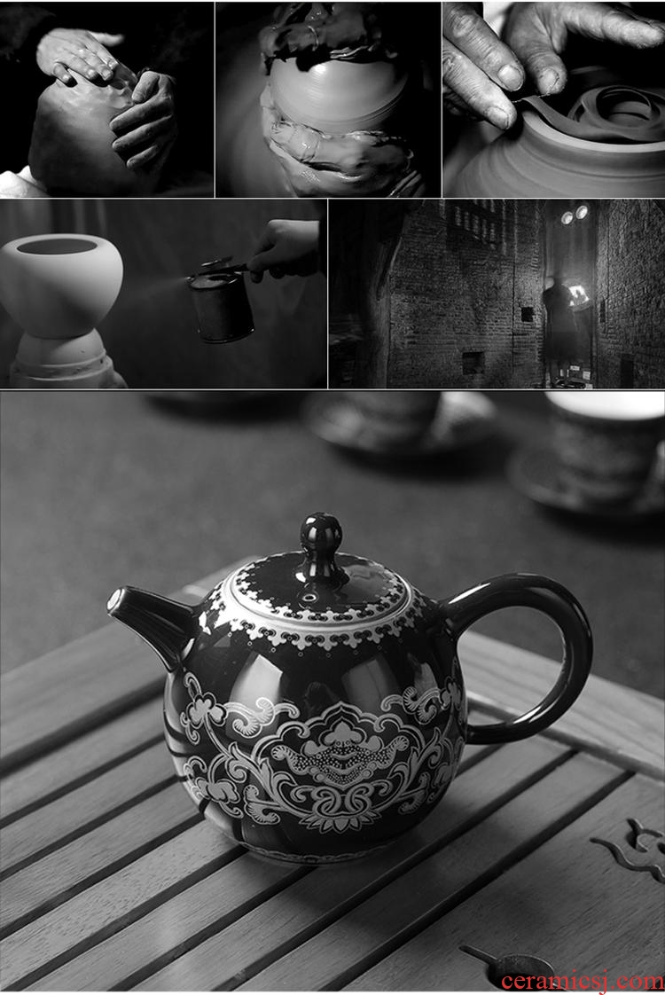 Four - walled yard modern household ji blue glaze kung fu tea set your up manual ceramic teapot tea tea set fair keller