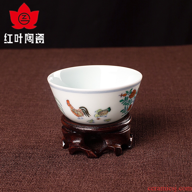 The Red leaves of jingdezhen ceramic cup antique hand - made chicken cylinder porcelain tea cups kung fu tea set sample tea cup