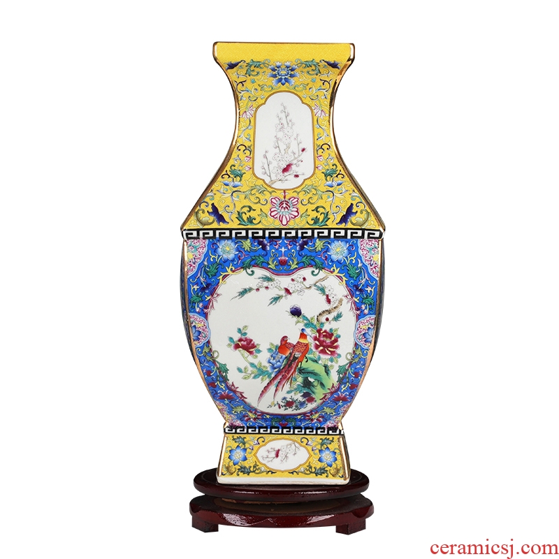 Jingdezhen ceramics vase furnishing articles archaize enamel pastel color porcelain square bottle gift classical household ornaments