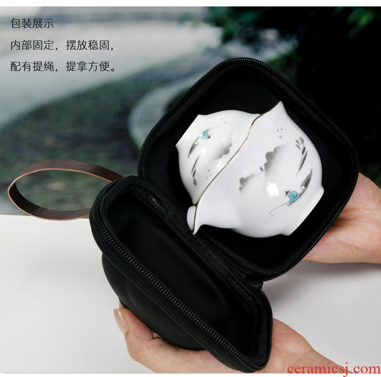Four - walled yard travel tea set suit portable package a pot of 22 crack glass ceramic kung fu is suing portable teapot