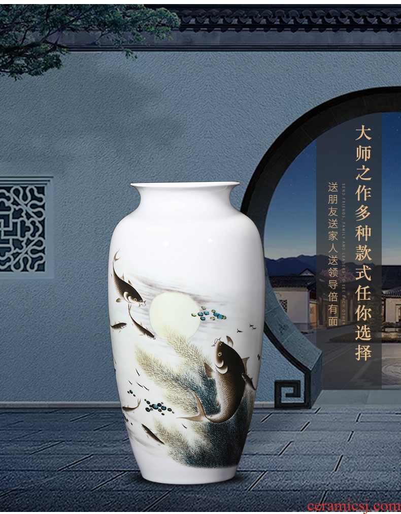 Jingdezhen ceramics powder enamel lotus pond moonlight thin foetus vase Chinese style living room porch home furnishing articles