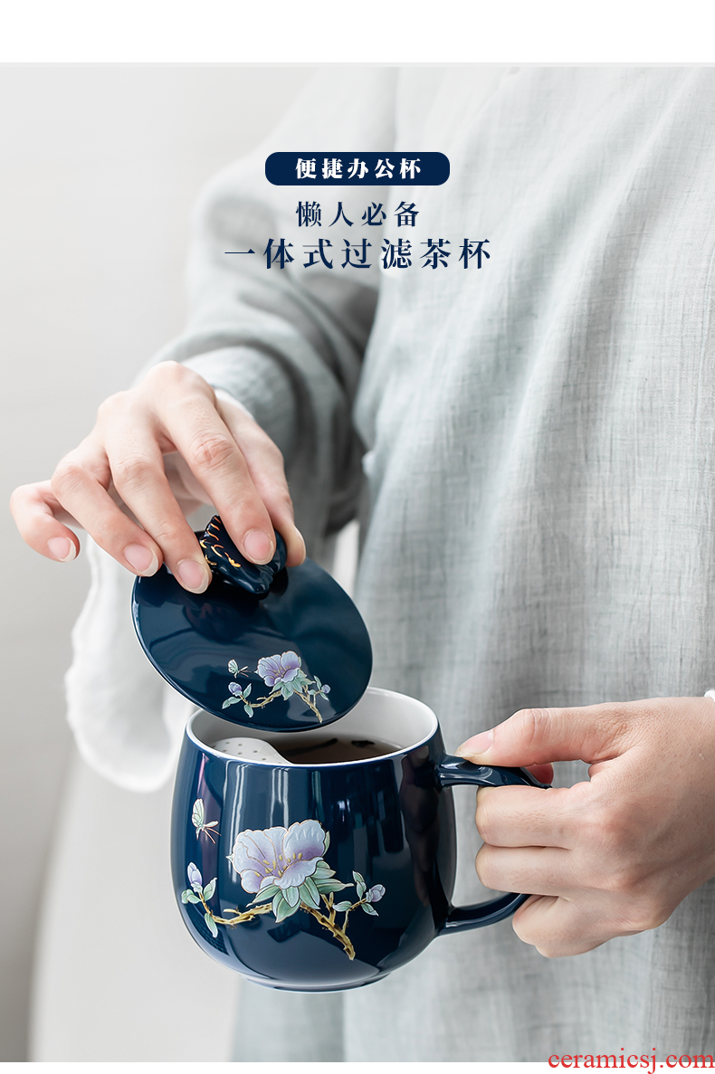 Ceramic tea cup with cover filter glass glaze personal office cup tea tea cup keller cup