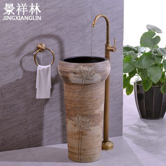 Ceramic column basin pillar lavabo floor art integrated basin toilet lavatory lotus carving