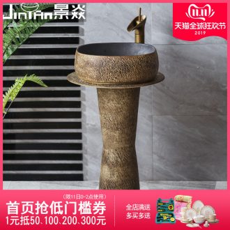 JingYan stone grain pillar basin ceramic column type restoring ancient ways is suing the lavatory sink basin on the floor