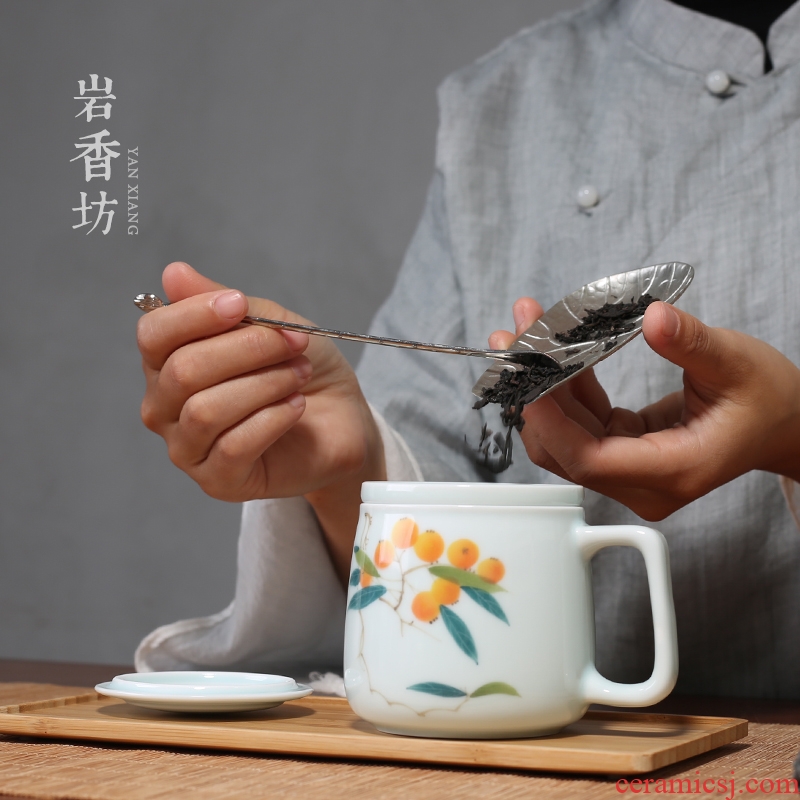 YanXiang fang hand - made loquat office tea set shadow blue mark cup ceramic separation hot tea cup of water glass