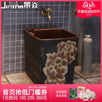 JingYan red peony art for wash the mop pool balcony toilet archaize ceramic mop pool mop pool restoring ancient ways