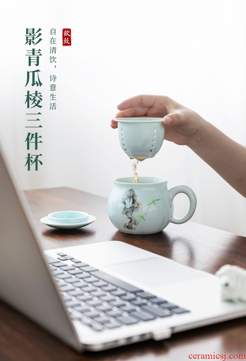 Ultimately responds to bluish white porcelain keller large capacity filter with cover household ceramic cups water glass tea cup
