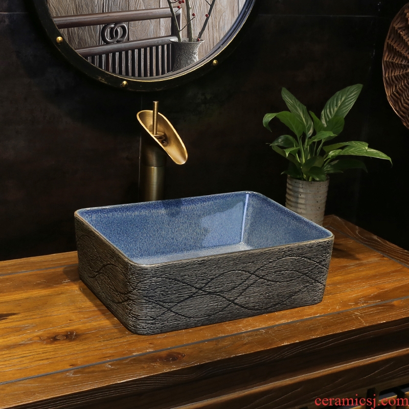 JingYan retro line art on the stage basin small rectangle ceramic lavatory basin of wash one small household size