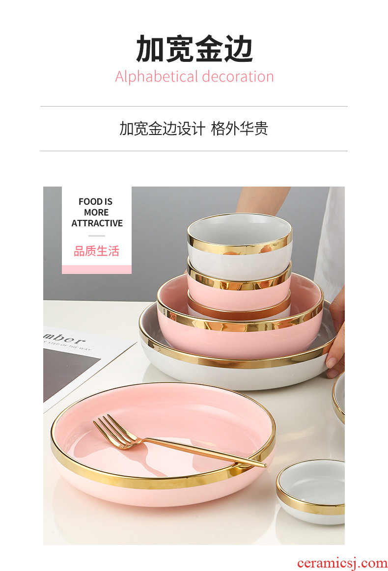 Nordic light up phnom penh key-2 luxury dishes suit household web celebrity ins jingdezhen ceramics tableware suit bowl dish u.s but h