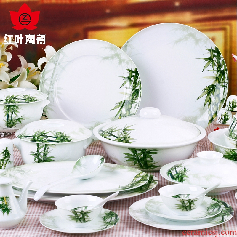 Red leaves jingdezhen ceramic 88 dishes suit Chinese wind tableware Chinese creative move bowls plates gifts