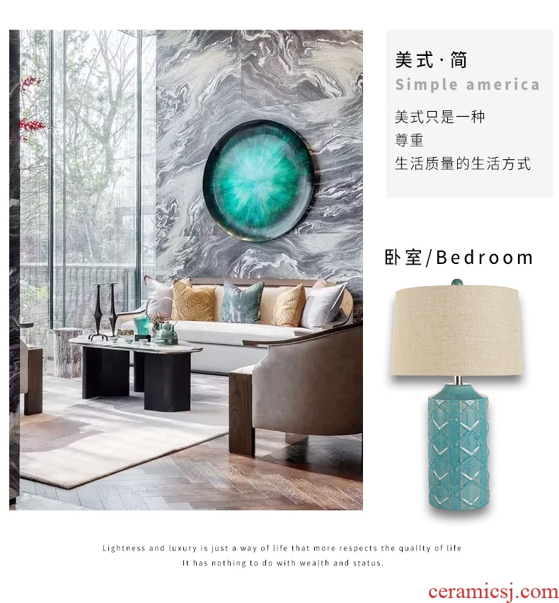 American Chinese modern light key-2 luxury lamp lamp European - style originality of bedroom the head of a bed lamp sitting room ceramic study contracted marriage