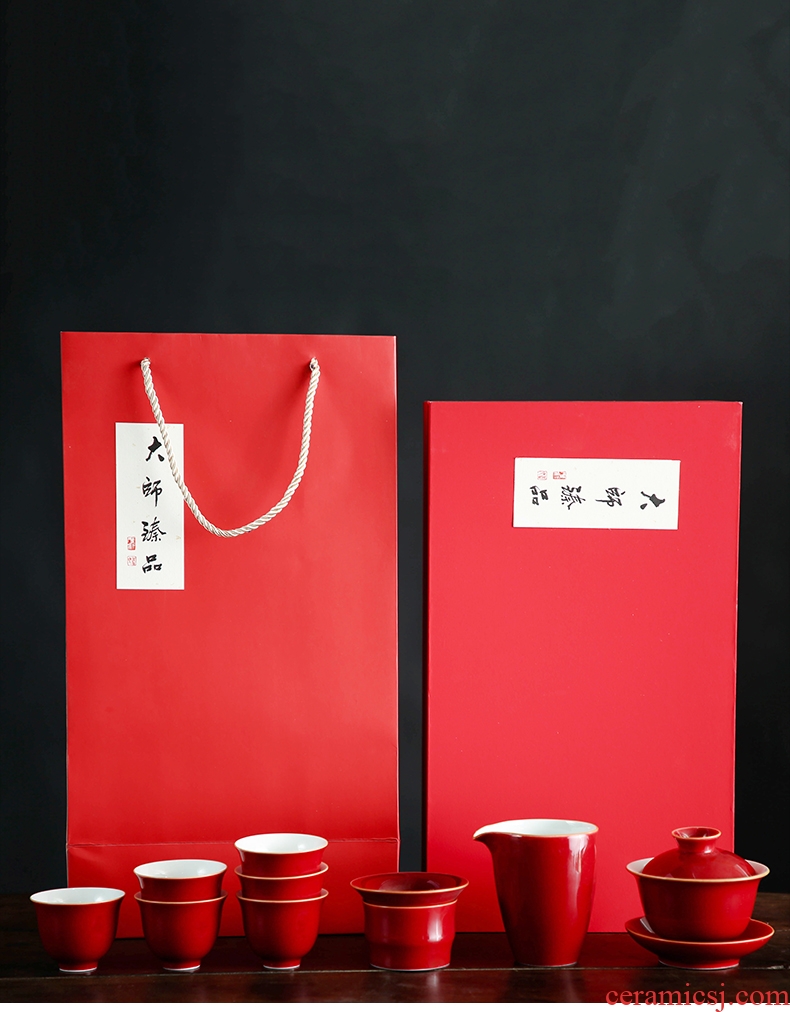 Bo yao gift tea set custom jingdezhen ji dark purple wedding kung fu tea set ceramic tureen tea cups