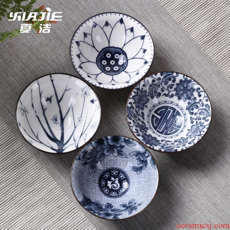 Four - walled yard hand - made kung fu small blue and white porcelain tea cups a single master cup tea light hat cup sample tea cup bowl