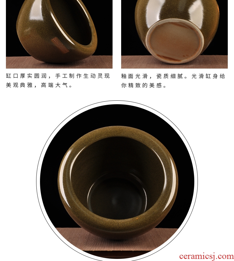 Jingdezhen ceramic aquarium antique tea glaze water lily always LianHe flower tortoise cylinder at the end of the sitting room is the cornucopia