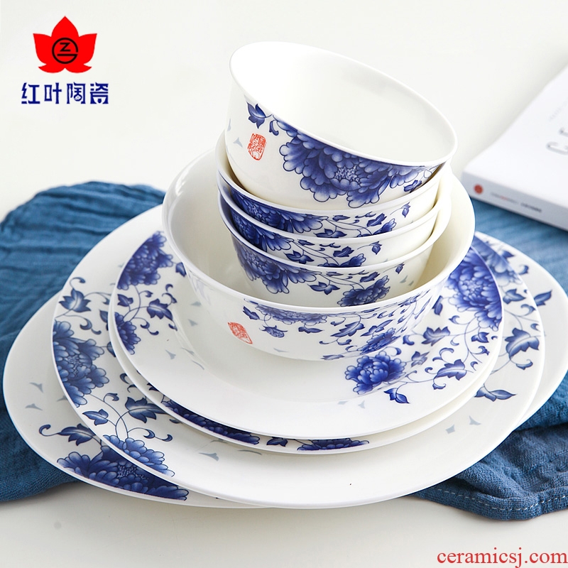 Red leaves jingdezhen ceramic tableware suit dishes dishes ceramic bowl household portfolio ipads porcelain child sets