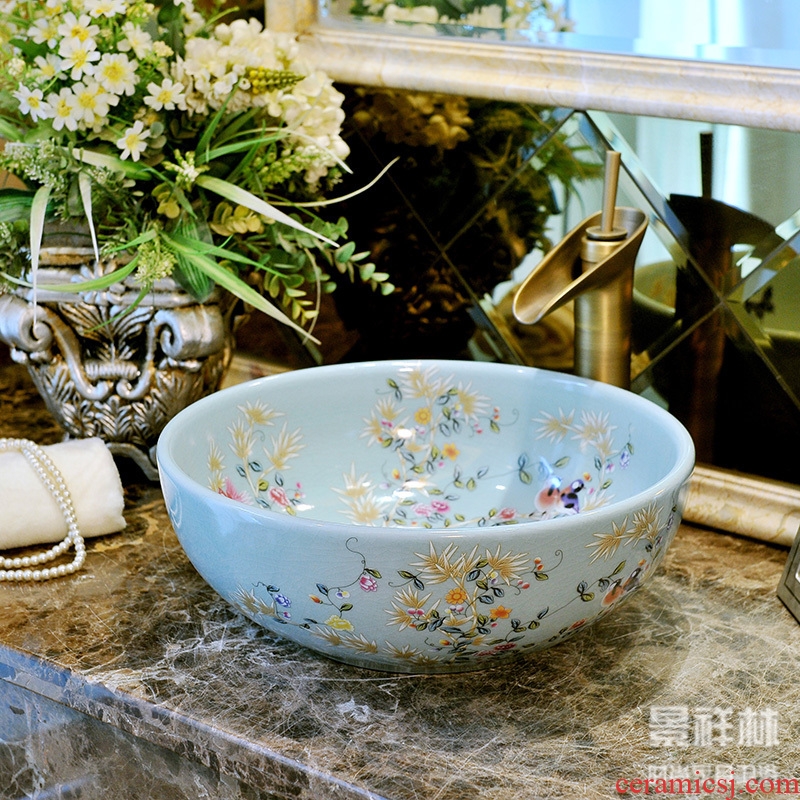 The Lavatory ceramic Europe type circular art on the blue and white flower on toilet bowl Lavatory washbasins