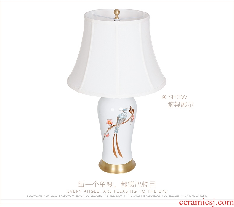 All copper ceramic table lamp LED lamp of bedroom the head of a bed of creative move sitting room hand - made flowers and birds study lamp