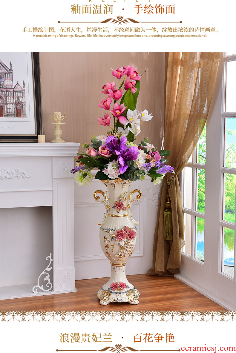 Jingdezhen ceramic floor large vases, flower arrangement sitting room dry flower is placed Chinese style restoring ancient ways is checking pottery pot - 556180906601