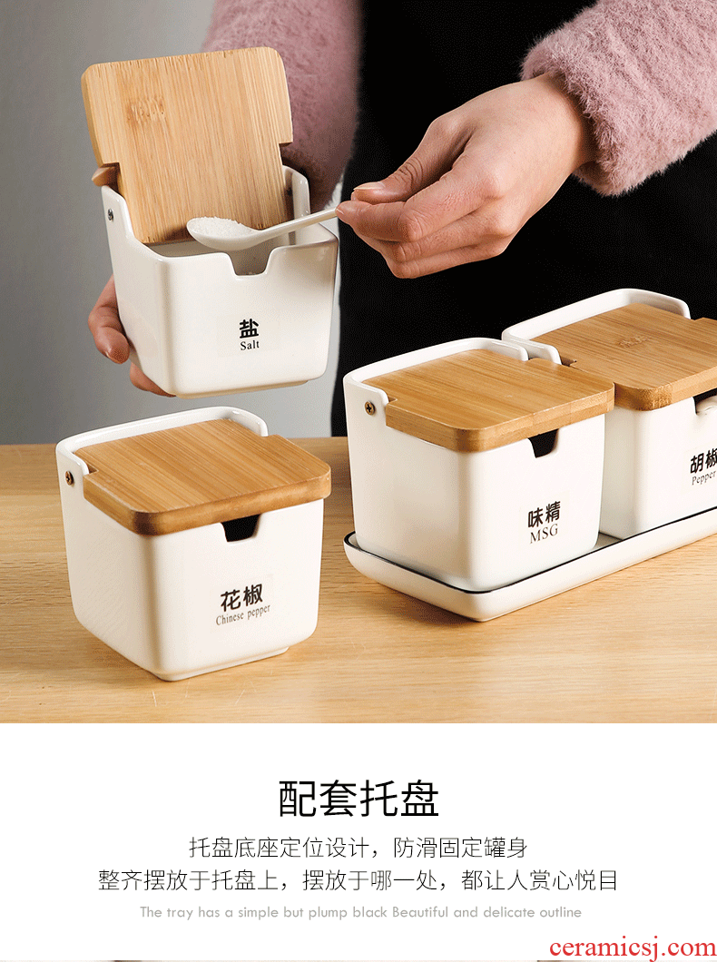 Creative ceramic flavor pot three - piece household kitchen seasoning the receive box salt monosodium glutamate seasoning box set