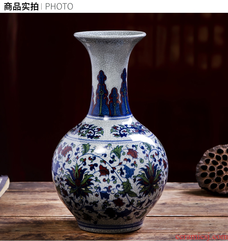 Jingdezhen ceramic vase furnishing articles colorful Chinese dried flowers sitting room adornment flower arrangement of blue and white porcelain porcelain porch decoration