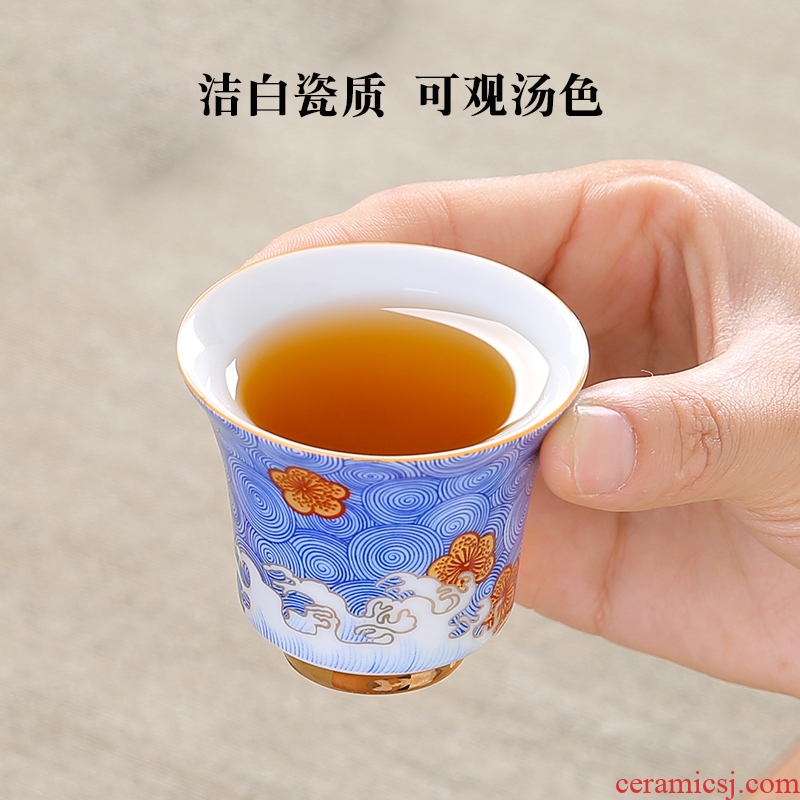 Colored enamel porcelain teacup household kung fu tea set sample tea cup jingdezhen single CPU master cup white jade porcelain tea bowl