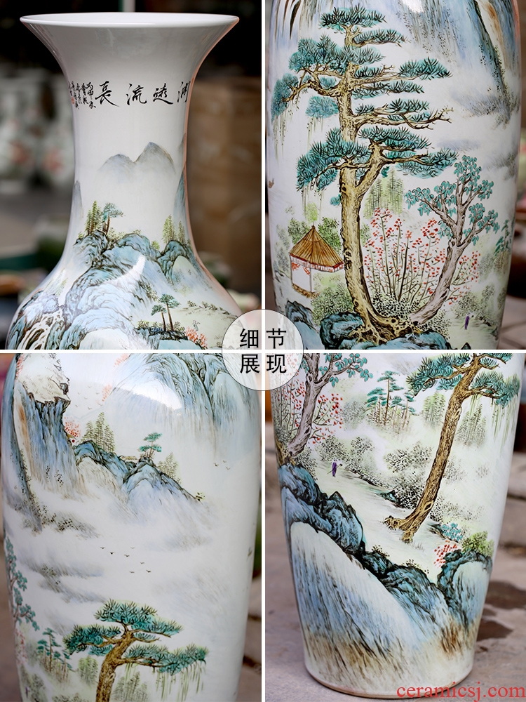 Jingdezhen porcelain has a long history in the sitting room of large vase hand - made famille rose porcelain hotel large furnishing articles at feel