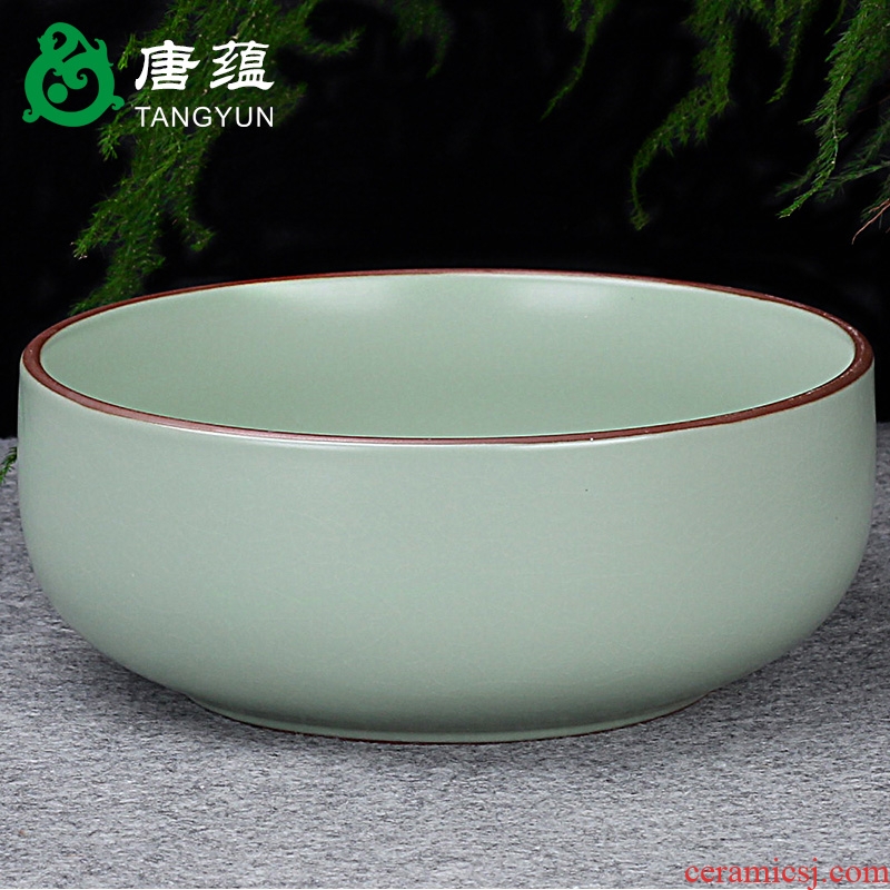 Tang aggregates ceramic green tea to wash bowl tea taking zero deserves six gentleman 's white porcelain 6 inch embossment cup for wash the writing brush washer on sale