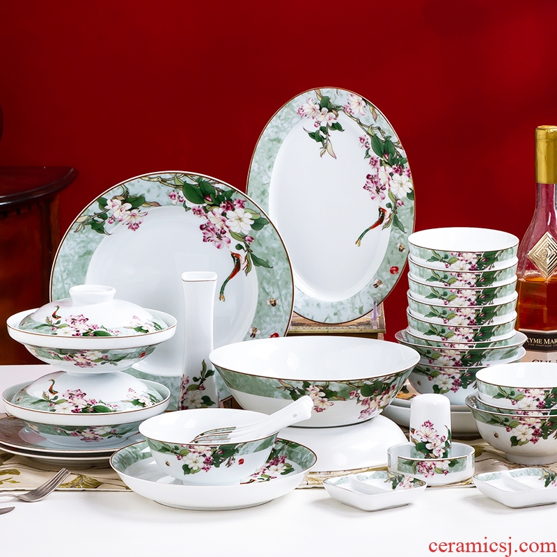 Red ceramic 36 Chinese style white porcelain bowl chopsticks dishes suit of jingdezhen ceramics dish bowl housewarming gift