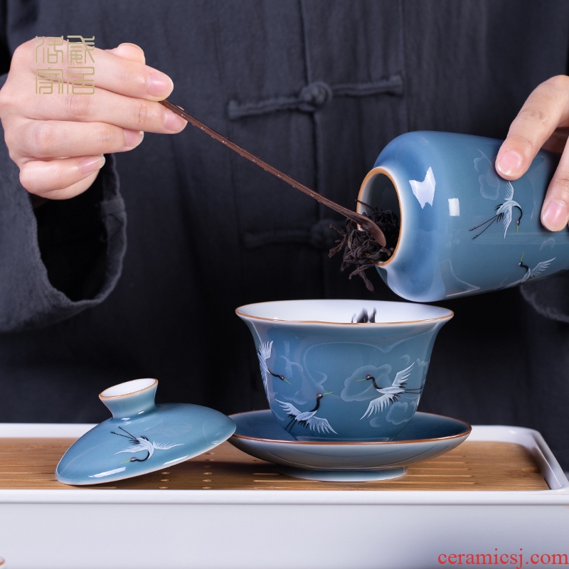 , portable kung fu tea tureen tea set household JingDe ceramics fair keller cup tea tray gifts