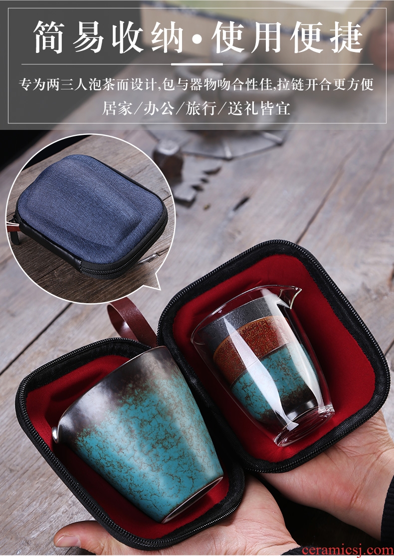 Auspicious business travel tea set a portable bag to crack a pot of three Japanese ceramics of a complete set of kung fu tea set