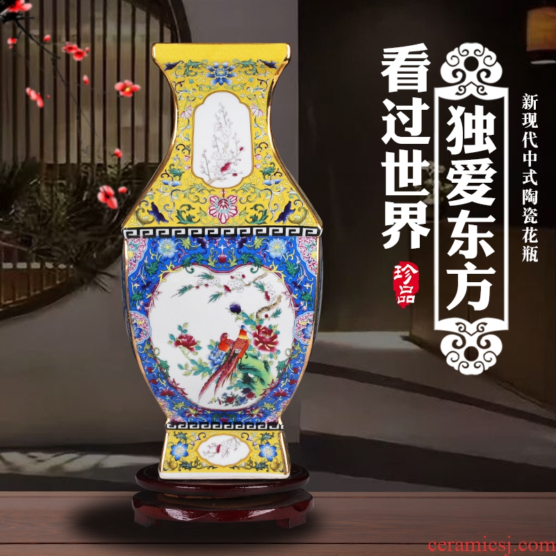 Jingdezhen ceramics vase furnishing articles archaize enamel pastel color porcelain square bottle gift classical household ornaments