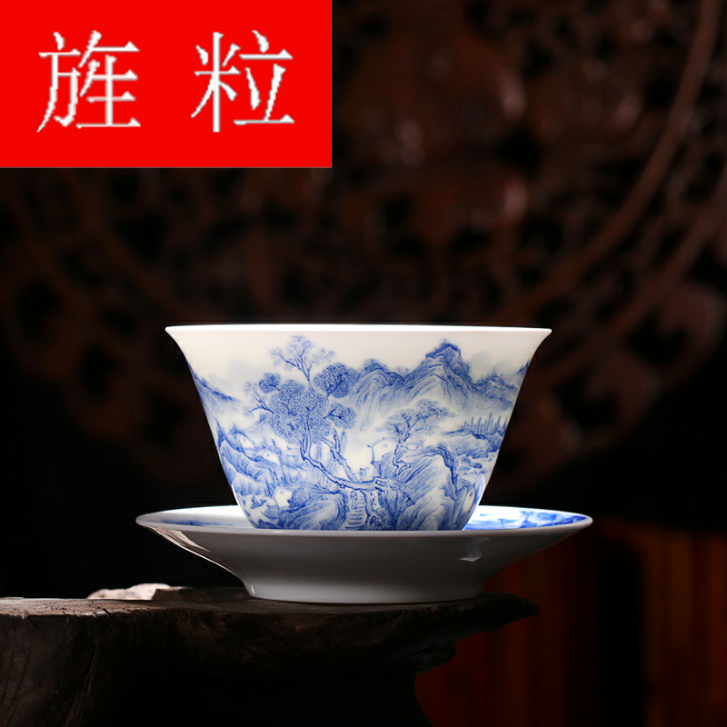 Continuous grain of fine painting landscape figure jingdezhen hand - made porcelain checking pottery master cup tureen blue - and - white tureen three