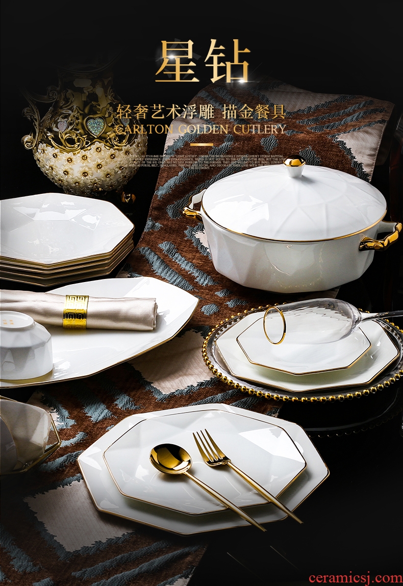 Jingdezhen cutlery set dishes home western - style key-2 luxury high - grade creative contracted ipads bowls up phnom penh dish plate of gifts